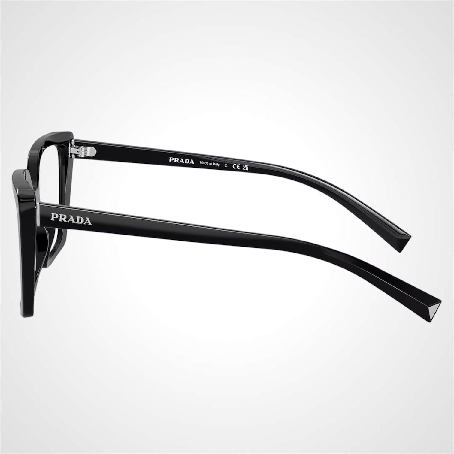 Prada 0PR16ZV 1AB1O1 black oversized silver hardware women’s eyeglasses side view