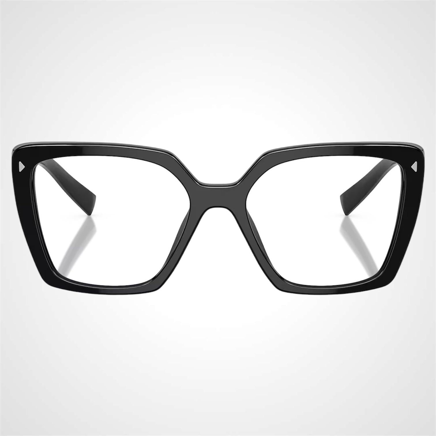 Prada 0PR16ZV 1AB1O1 black oversized silver hardware women’s eyeglasses front frame