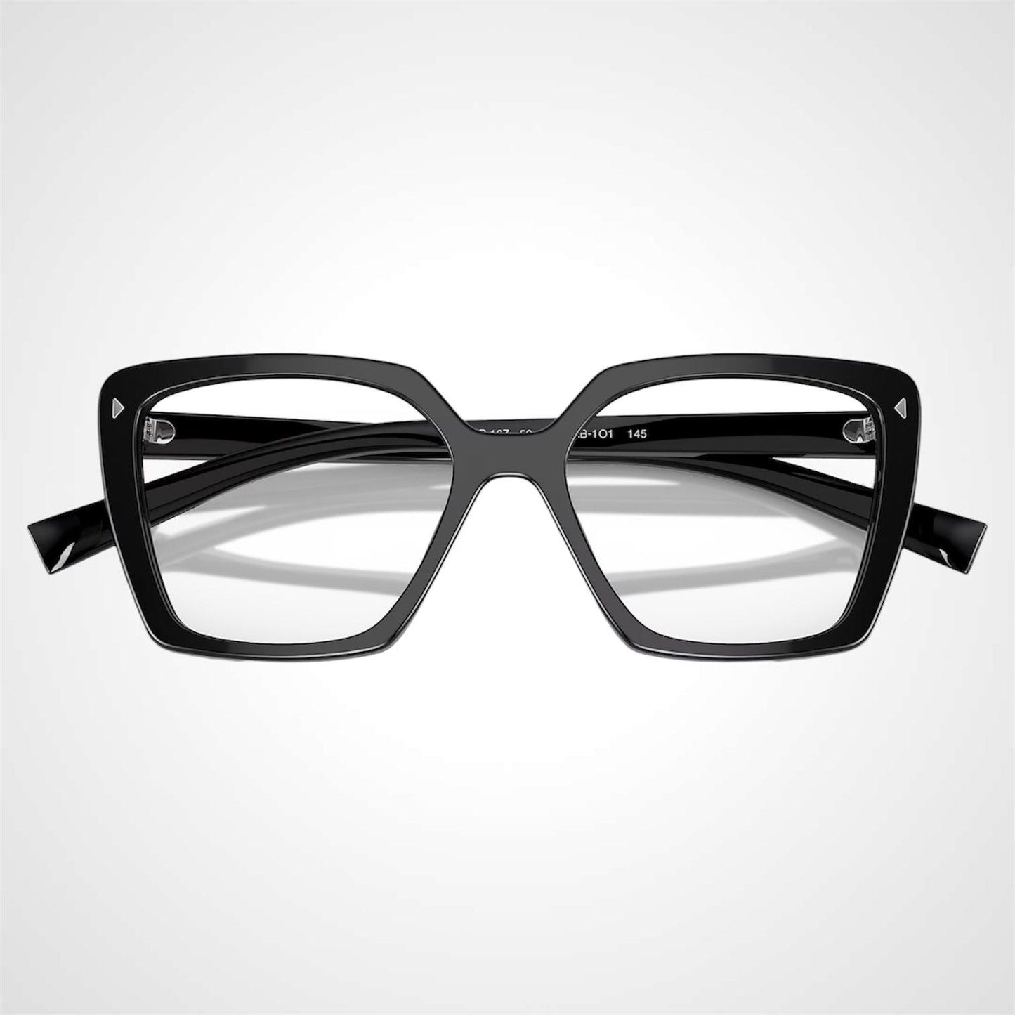 Prada 0PR16ZV 1AB1O1 black oversized silver hardware women’s eyeglasses front view