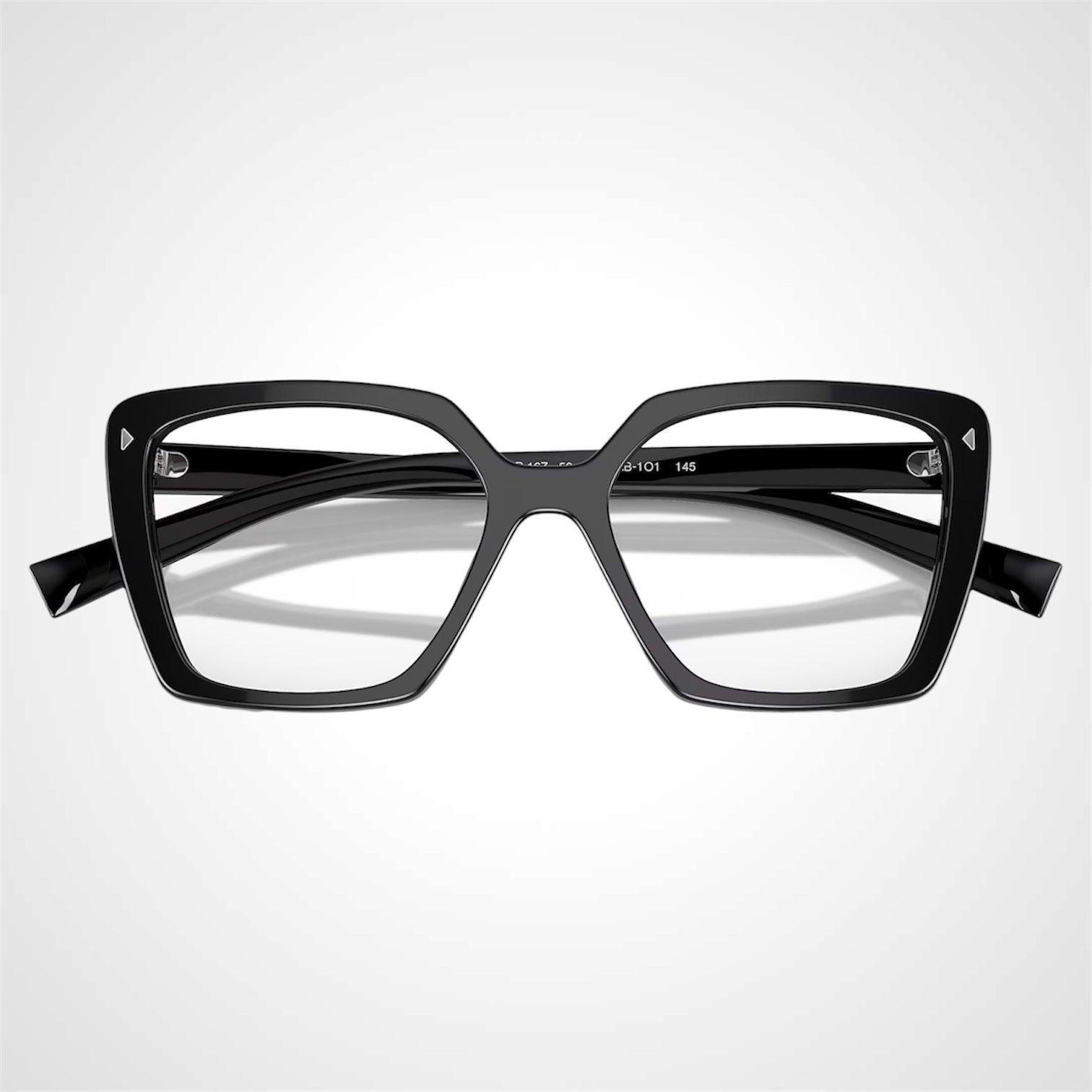Prada 0PR16ZV 1AB1O1 black oversized silver hardware women’s eyeglasses front view