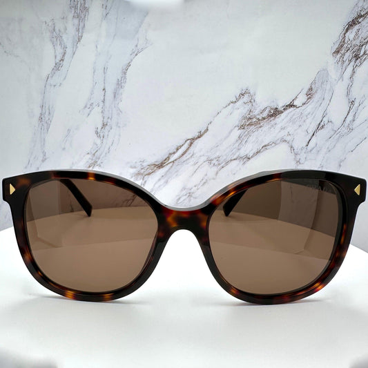 Prada PR22ZS 17N06B brown tortoise round sunglasses front view.