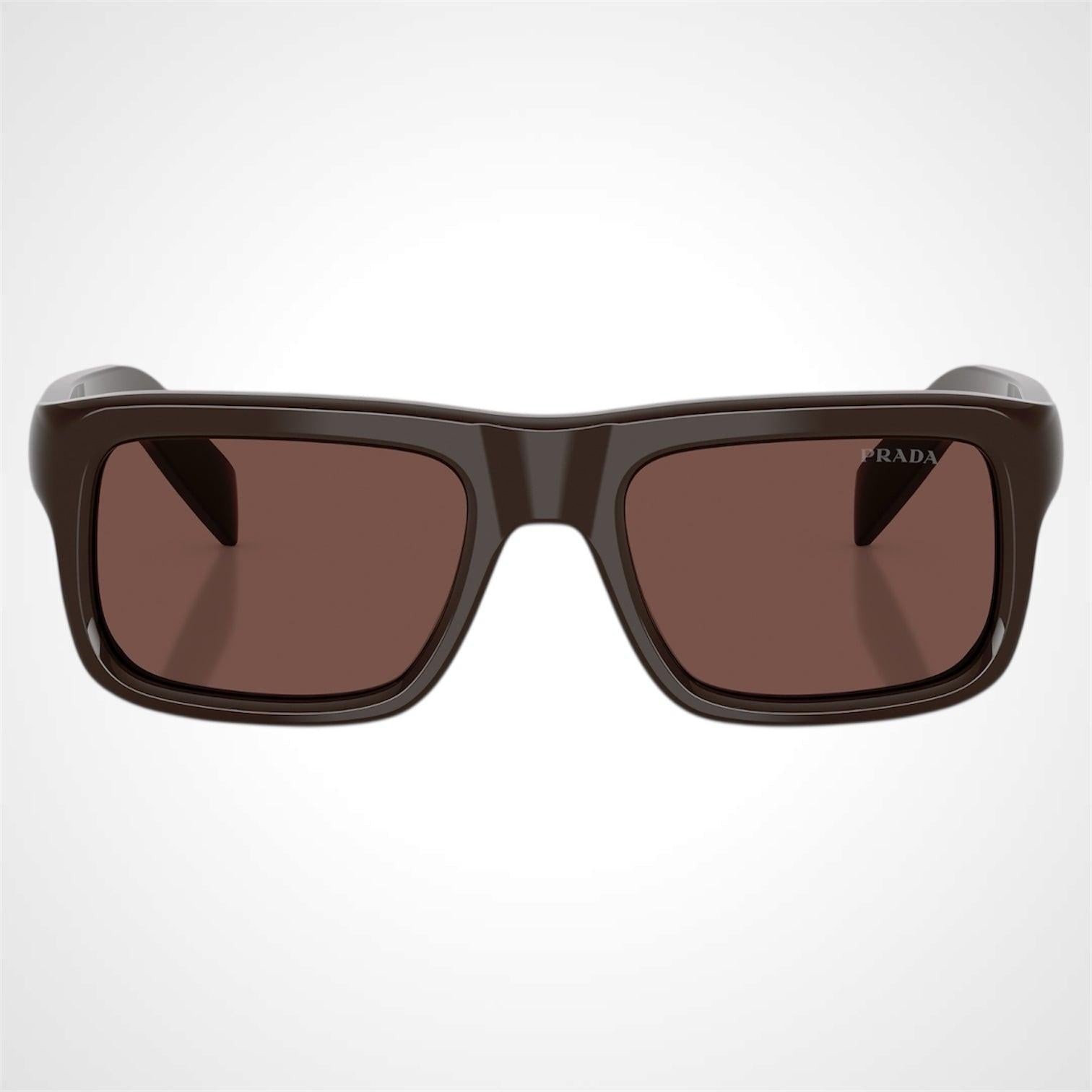 Prada PRD11S 27I90W 8056262875568 brown cigar rectangle sunglasses front frame 