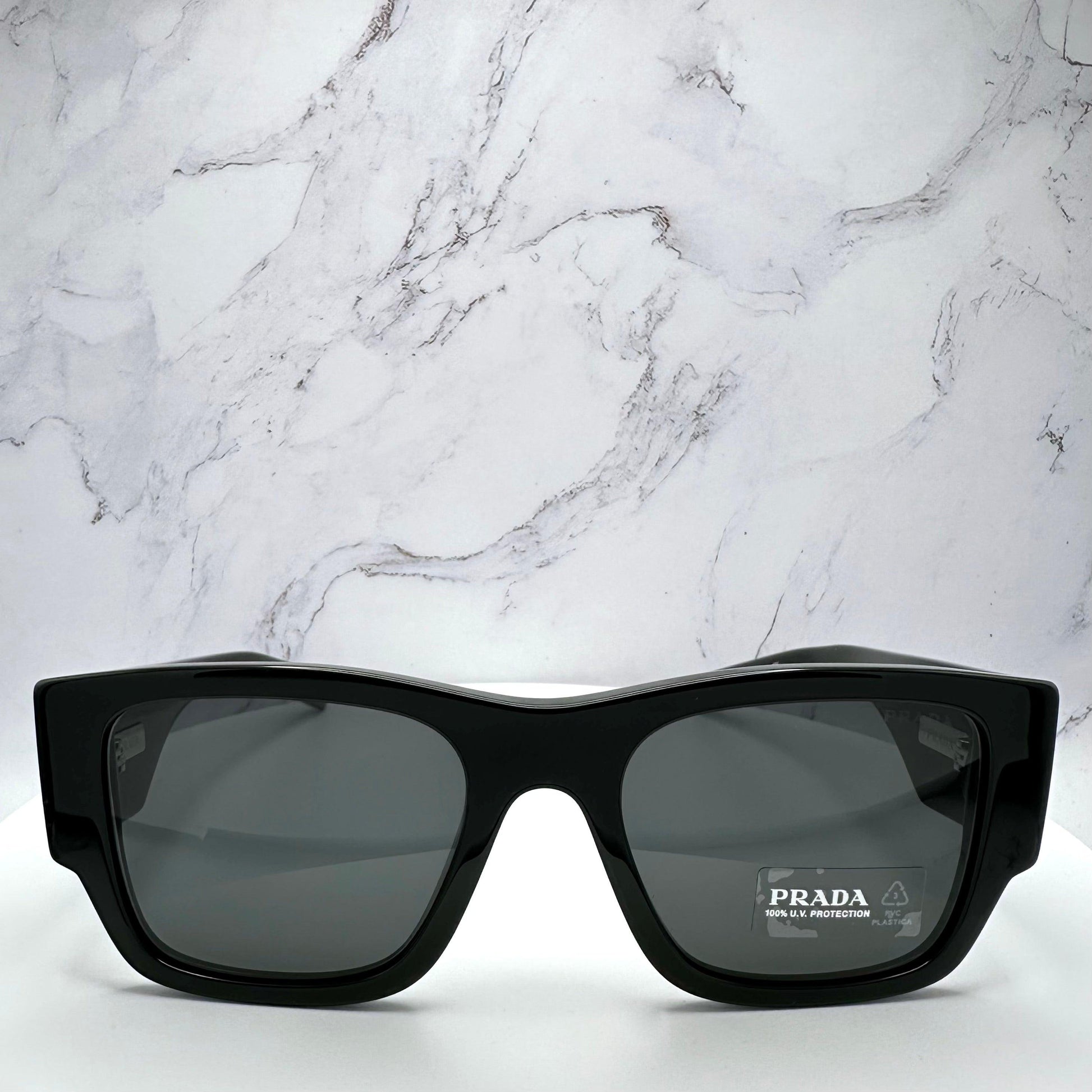 Prada 0PR10ZS 1AB5S0 black square sunglasses with grey lens for men front frame