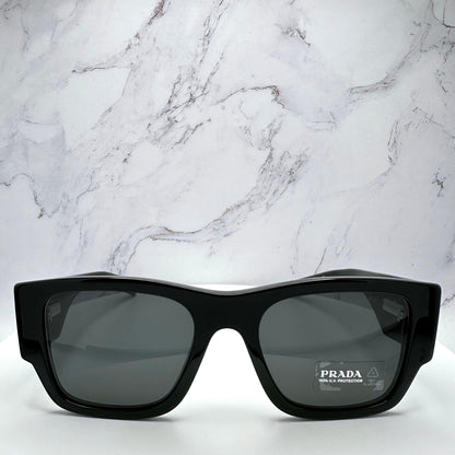 Prada 0PR10ZS 1AB5S0 black square sunglasses with grey lens for men front frame