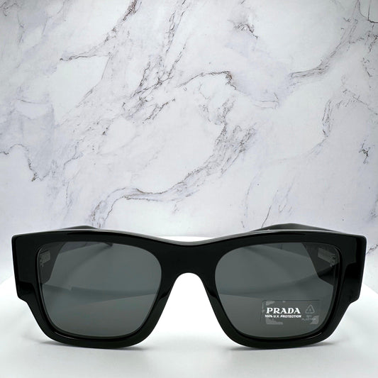 Prada 0PR10ZS 1AB5S0 black square sunglasses with grey lens for men front frame
