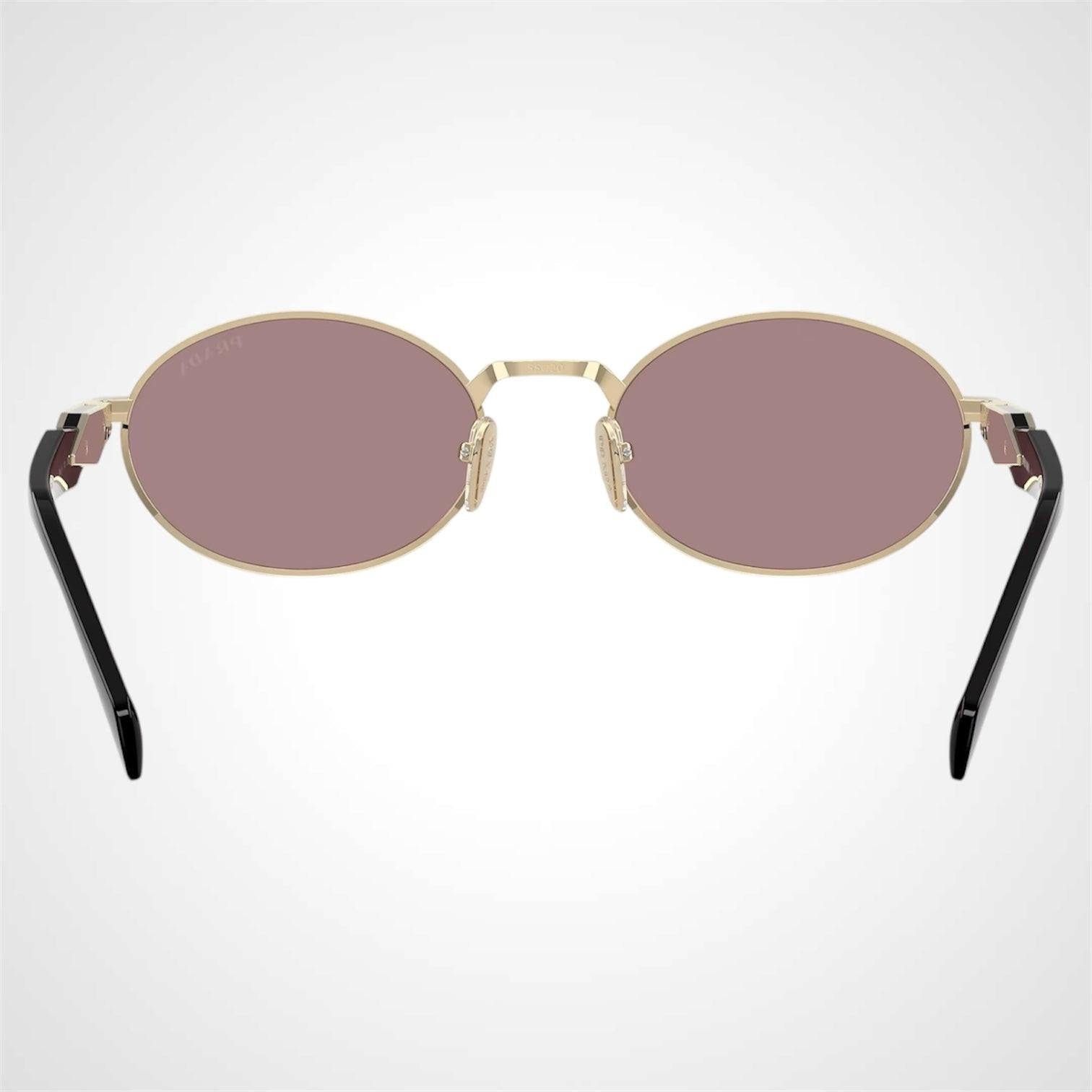 Prada 0PR65ZS ZVN20I gold oval metal symbole sunglasses back view