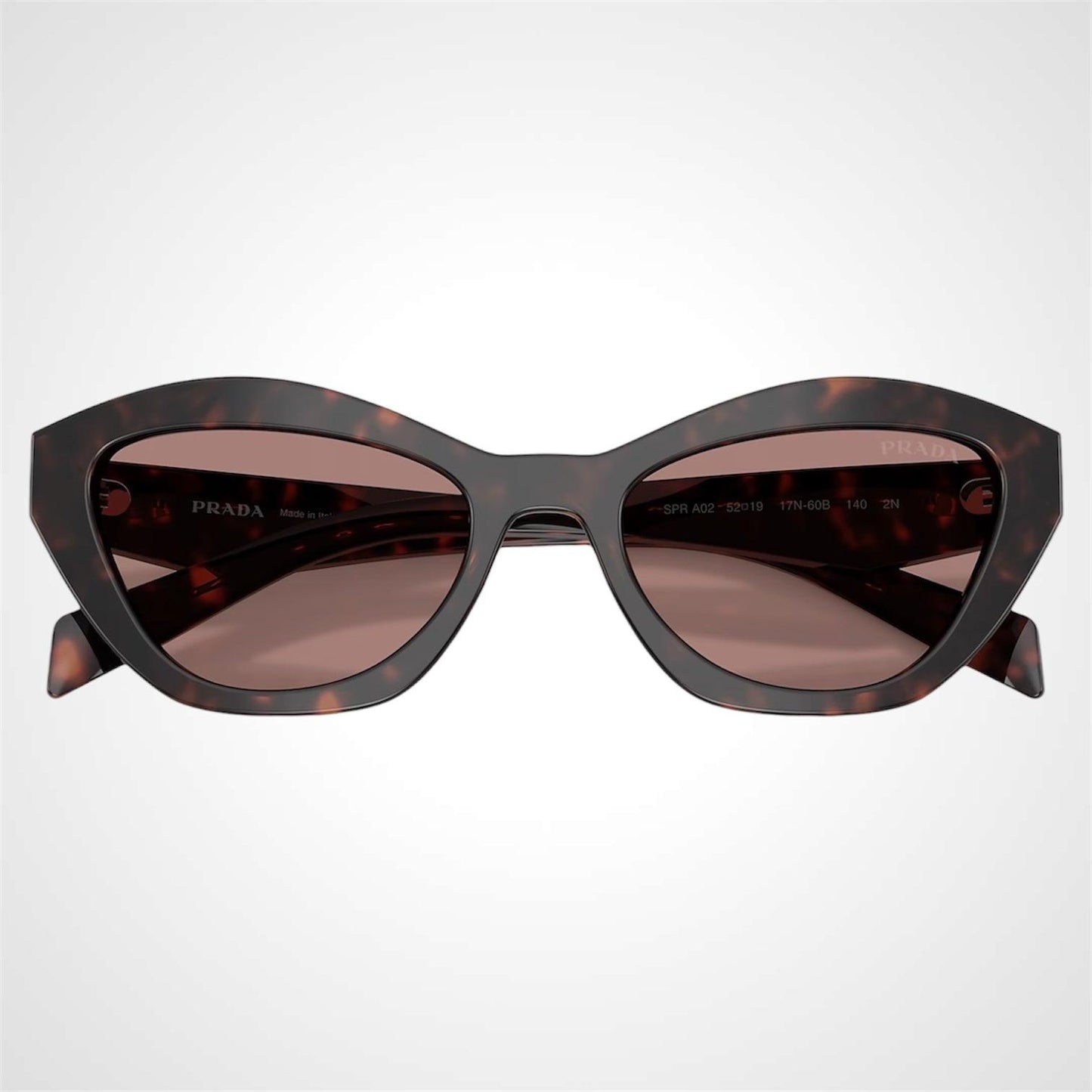 PRADA PRA02S 17N60B brown havana cat eye silver symbole sunglasses front frame