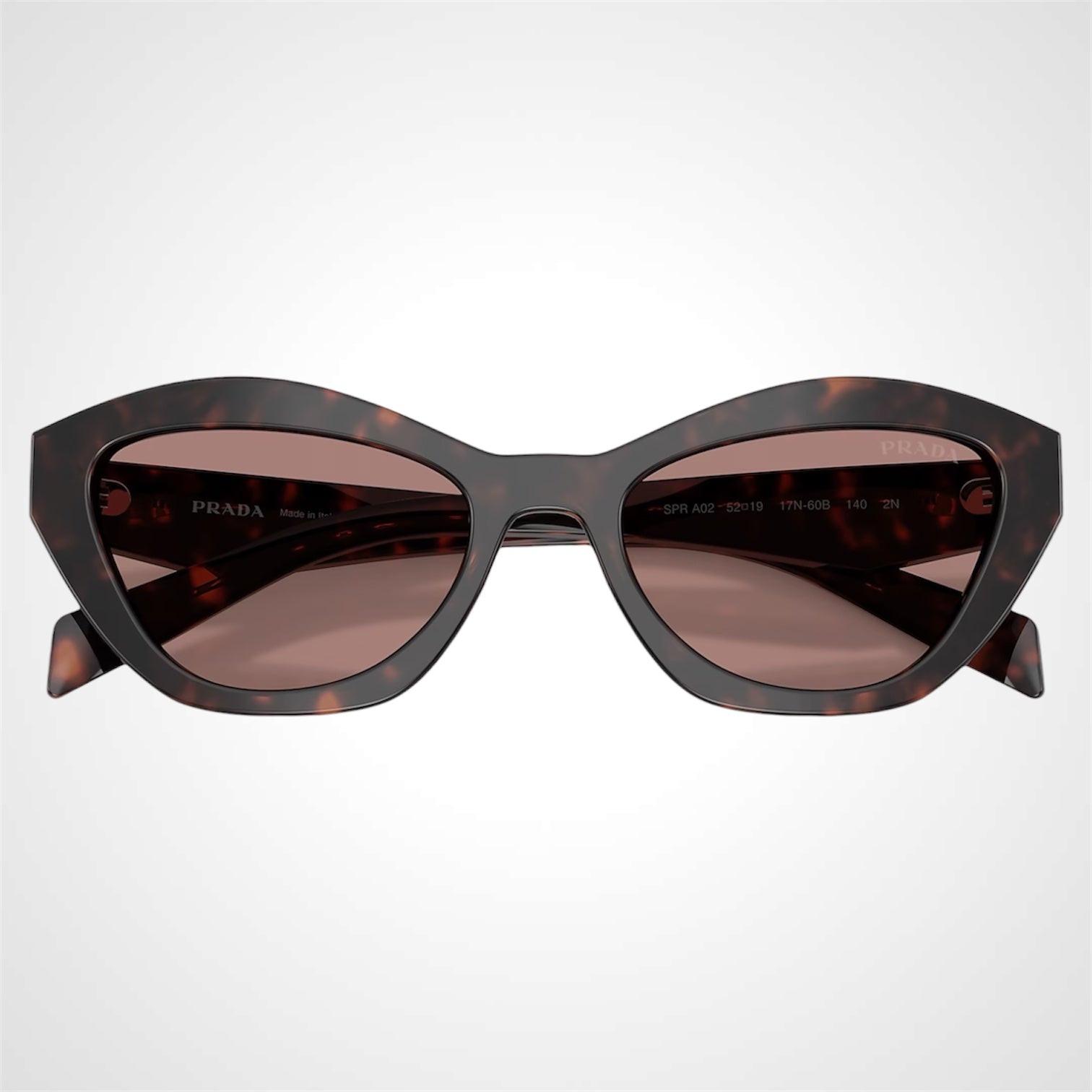 PRADA PRA02S 17N60B brown havana cat eye silver symbole sunglasses front frame