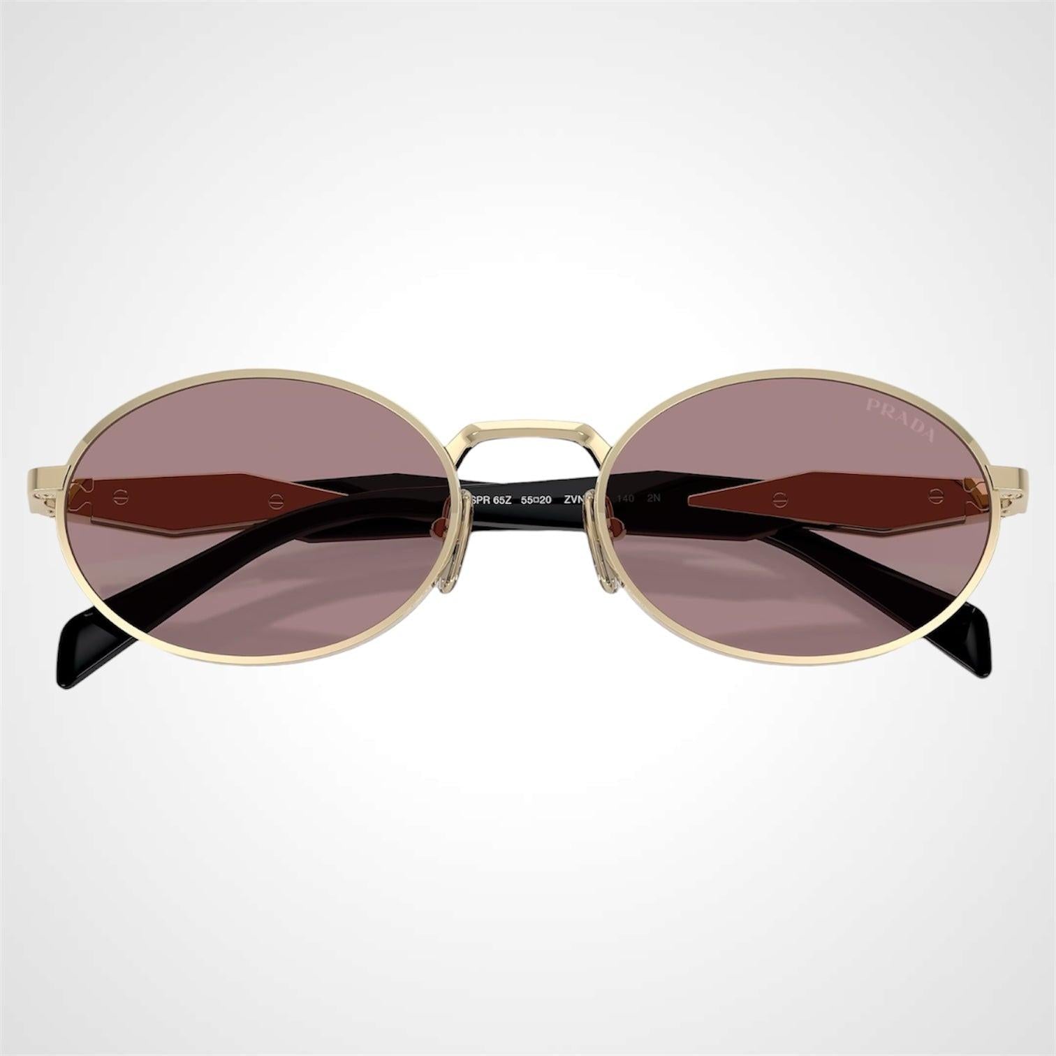 Prada 0PR65ZS ZVN20I gold oval metal symbole sunglasses front view