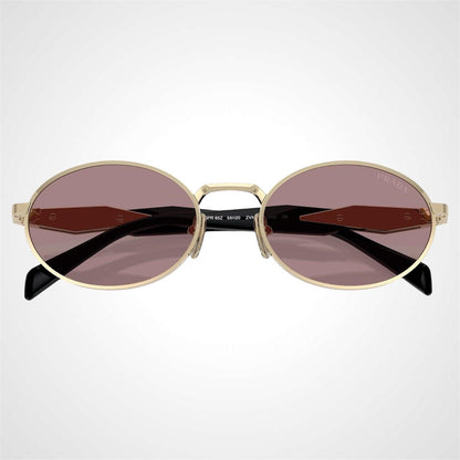 Prada 0PR65ZS ZVN20I gold oval metal symbole sunglasses front view