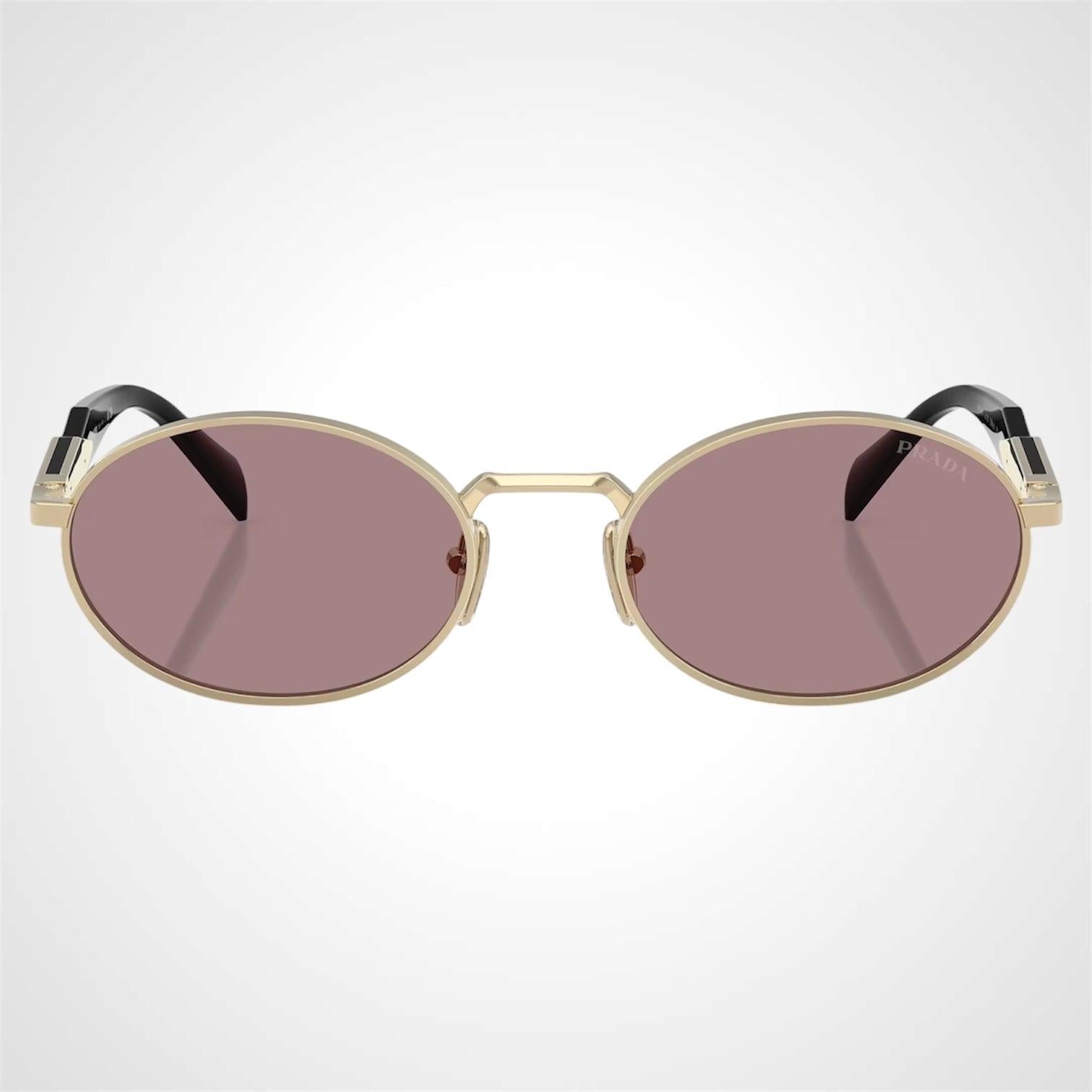 Prada 0PR65ZS ZVN20I gold oval metal symbole sunglasses front view