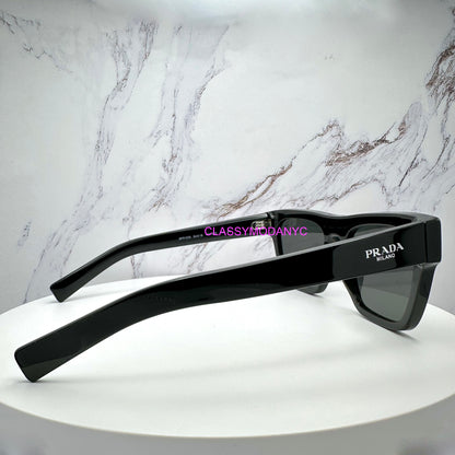 Prada PRC03S 16K08Z black sunglasses  with metallic side logo 