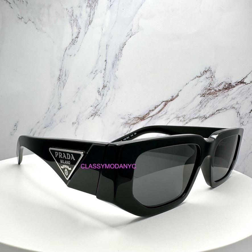 PRADA 0PR09ZS 1AB5S0 black rectangle sunglasses with triangle logo