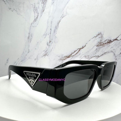 PRADA 0PR09ZS 1AB5S0 black rectangle sunglasses with triangle logo