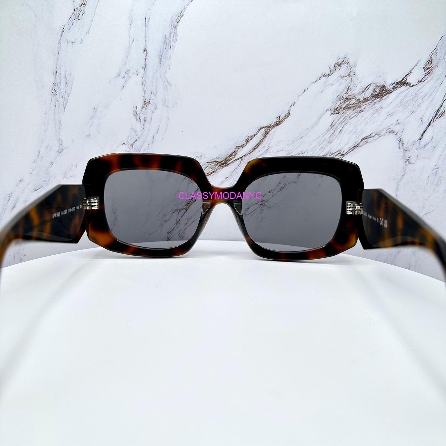 Prada 0PRB23S 20D50Q back view of brown tortoise symbole women's sunglasses