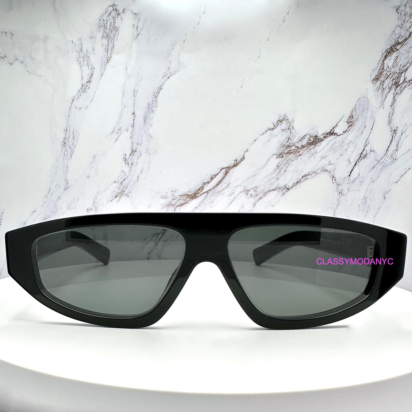 Prada PRC02S 16K08Z black shield wrap front frame sunglasses