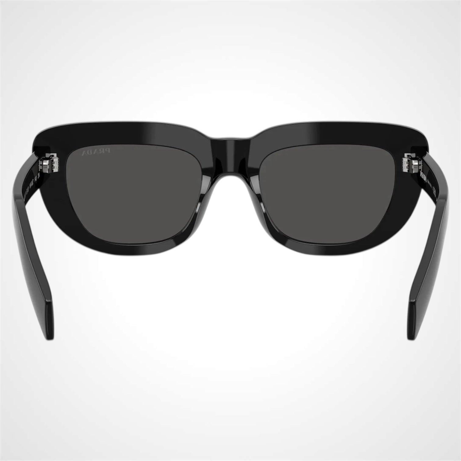 PRD07S 16K08Z Prada black rectangle women's sunglasses back view 