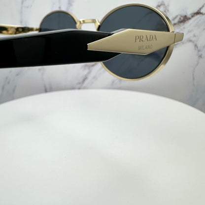 Prada 0PR65ZS ZVN09T gold metal oval symbole sunglasses