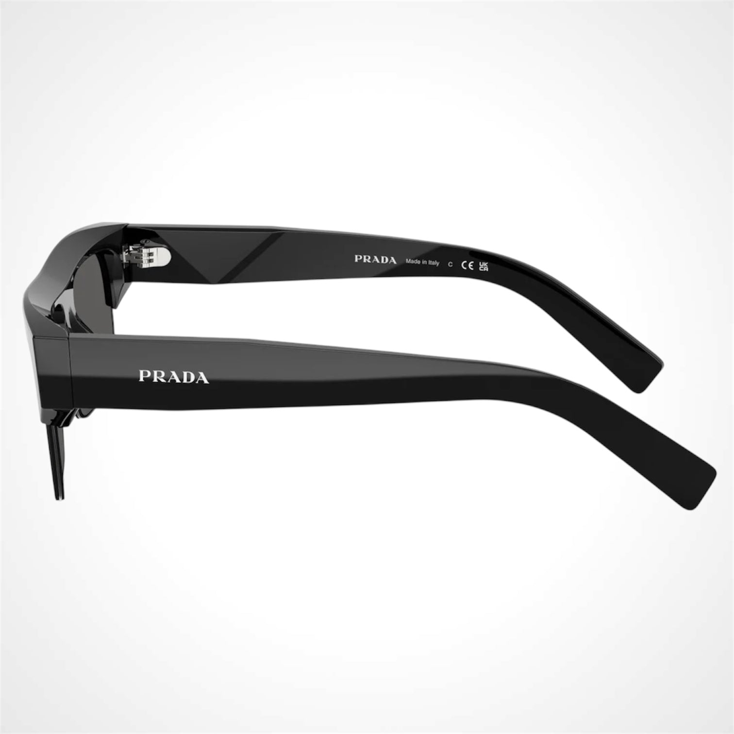 Prada men's black sunglasses PRD12SU 16K20Z side arm view 