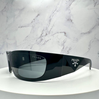 PRADA 0PRA14S 1AB5S0 black wrap sunglasses