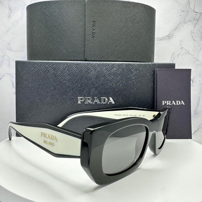 Prada 0PRB05S 09Q08Z black white rectangle symbole sunglasses side view