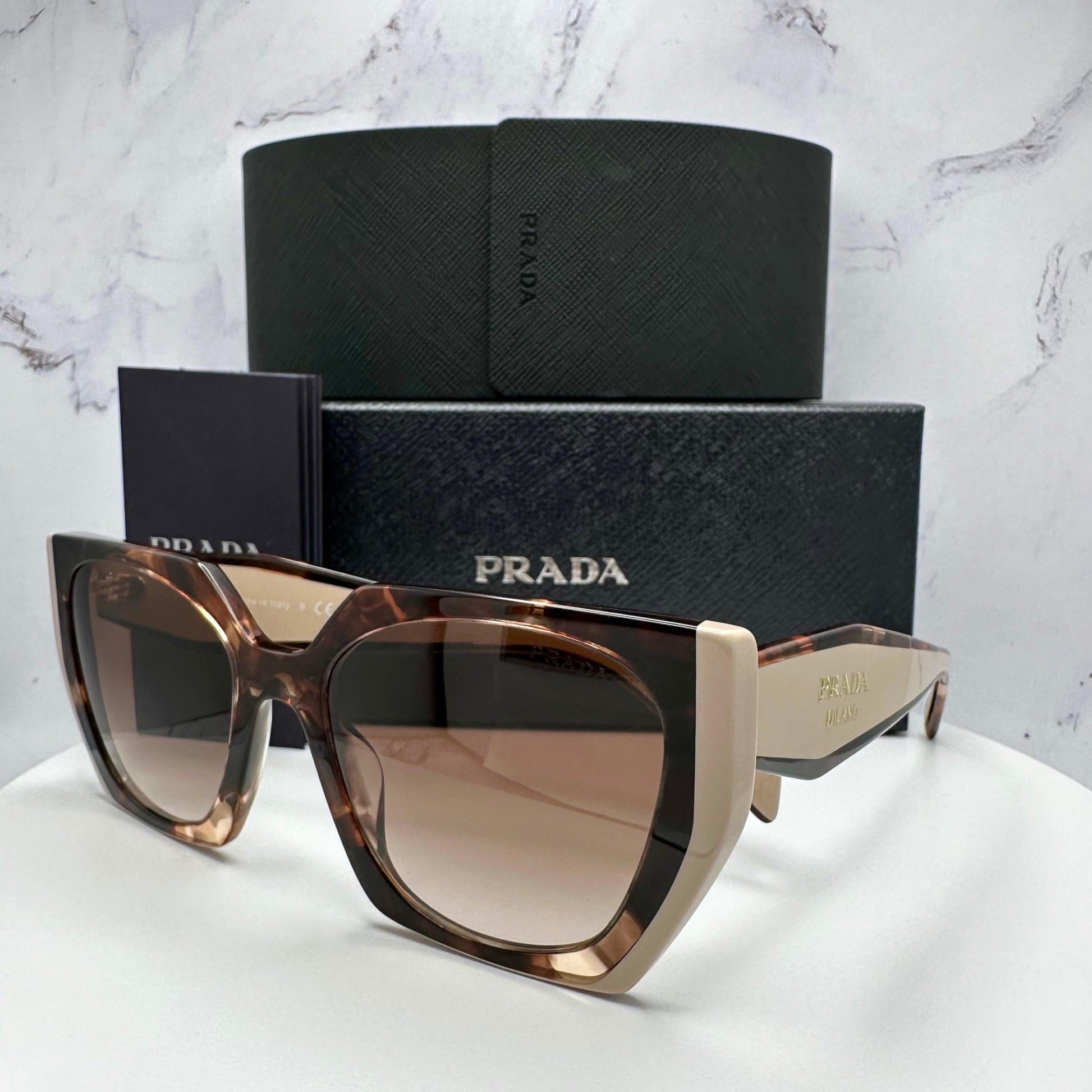 PRADA 0PR15WS 01R0A6 brown beige tortoise symbole sunglasses side view for women