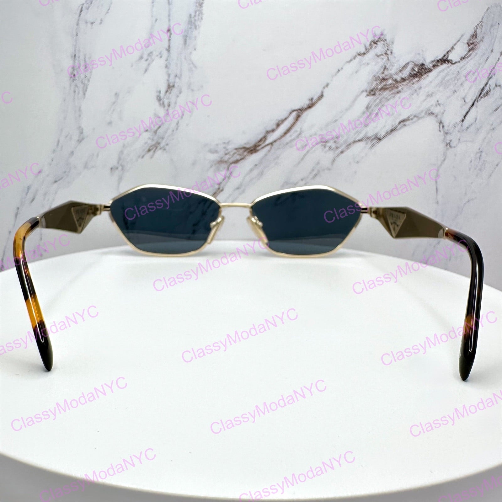 Prada sunglasses gold metal irregular frame shape authentic 