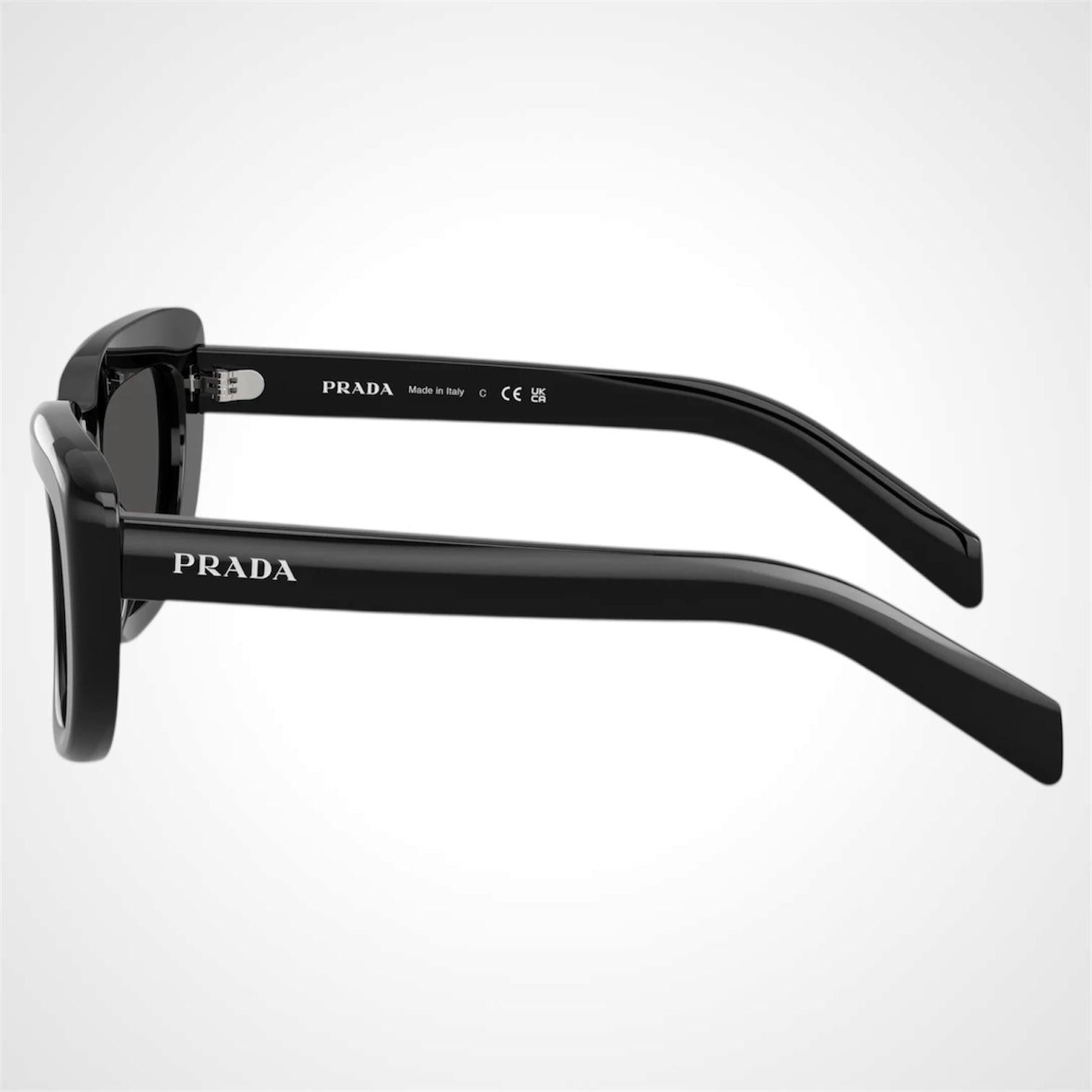 PRD07S 16K08Z Prada black rectangle women's sunglasses side view 