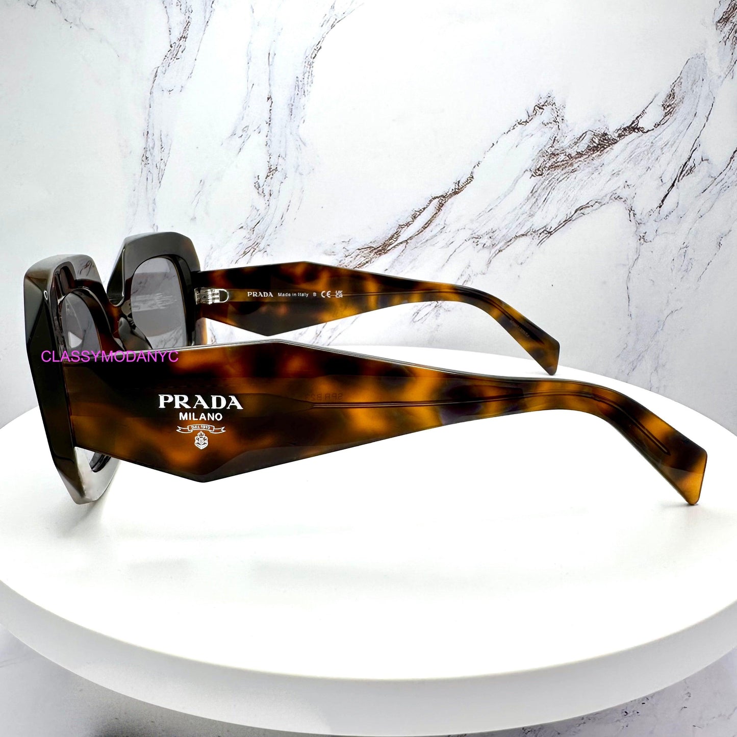 Prada PRB23S 20D50Q brown juniper tortoise symbole arms sunglasses side view
