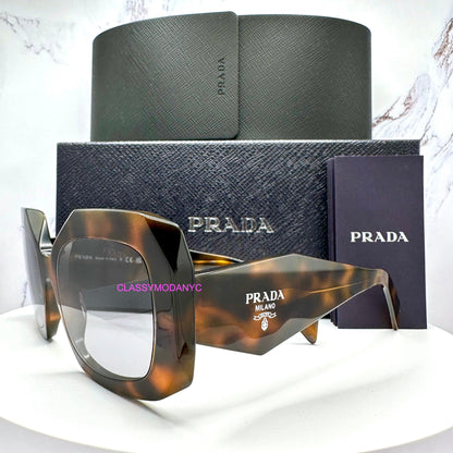 Prada PRB23S 20D50Q juniper tortoise grey lens symbole sunglasses side view with box and case.