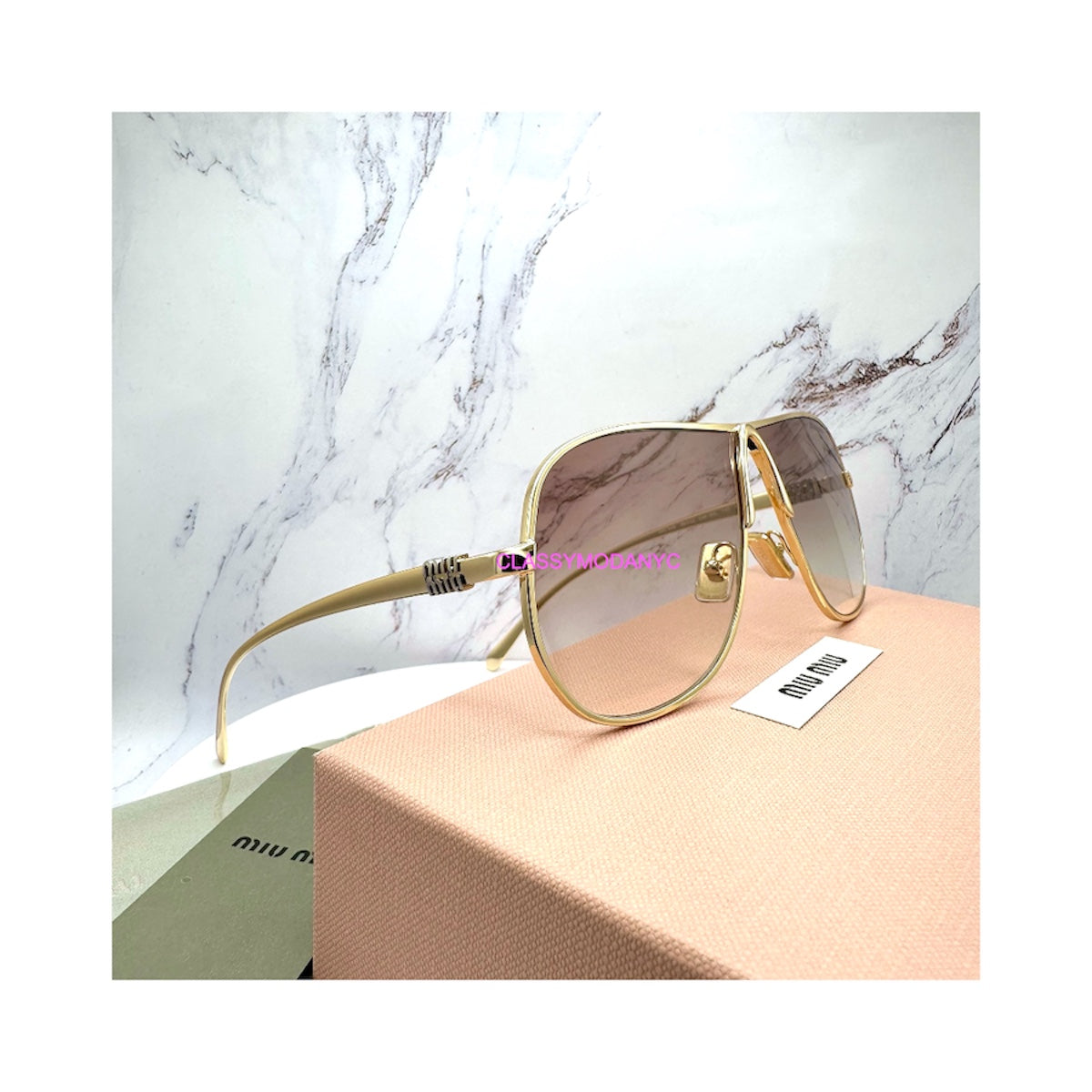 SMUA56 5AK90L MIU MIU Gold aviator metal sunglasses seen on Bad Bunny at the Super Bowl 