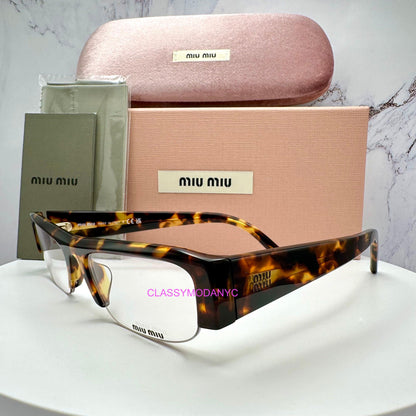 MIU MIU MUB07S 14L08N brown tortoise vedette sunglasses with clear blue light filter lens