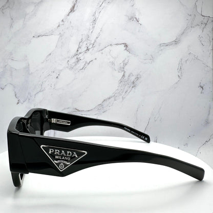 Prada 0PR10ZS 1AB5S0 black sunglasses triangle logo.