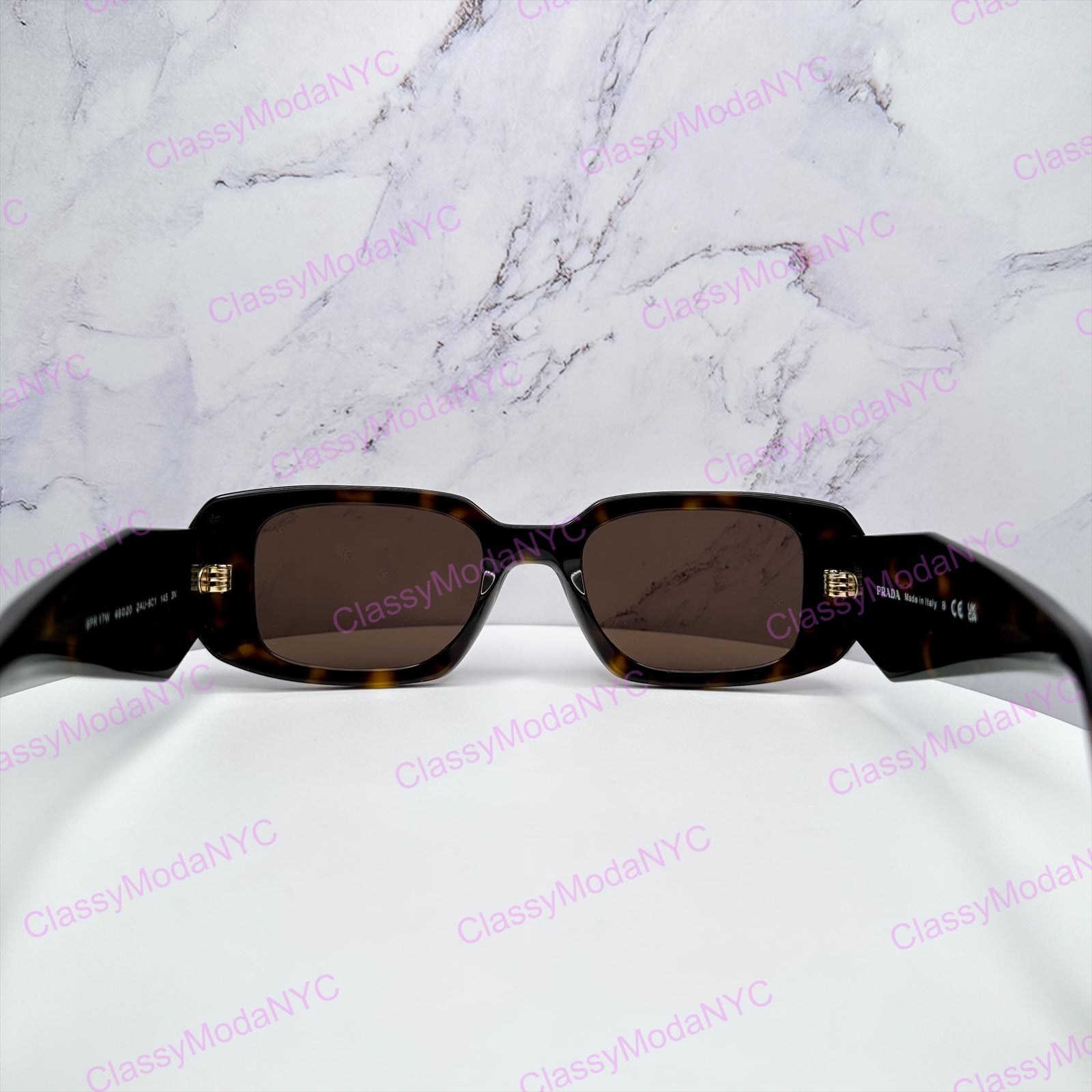 SPR17W 2AU8C1 Prada brown sunglasses gold logo back view 