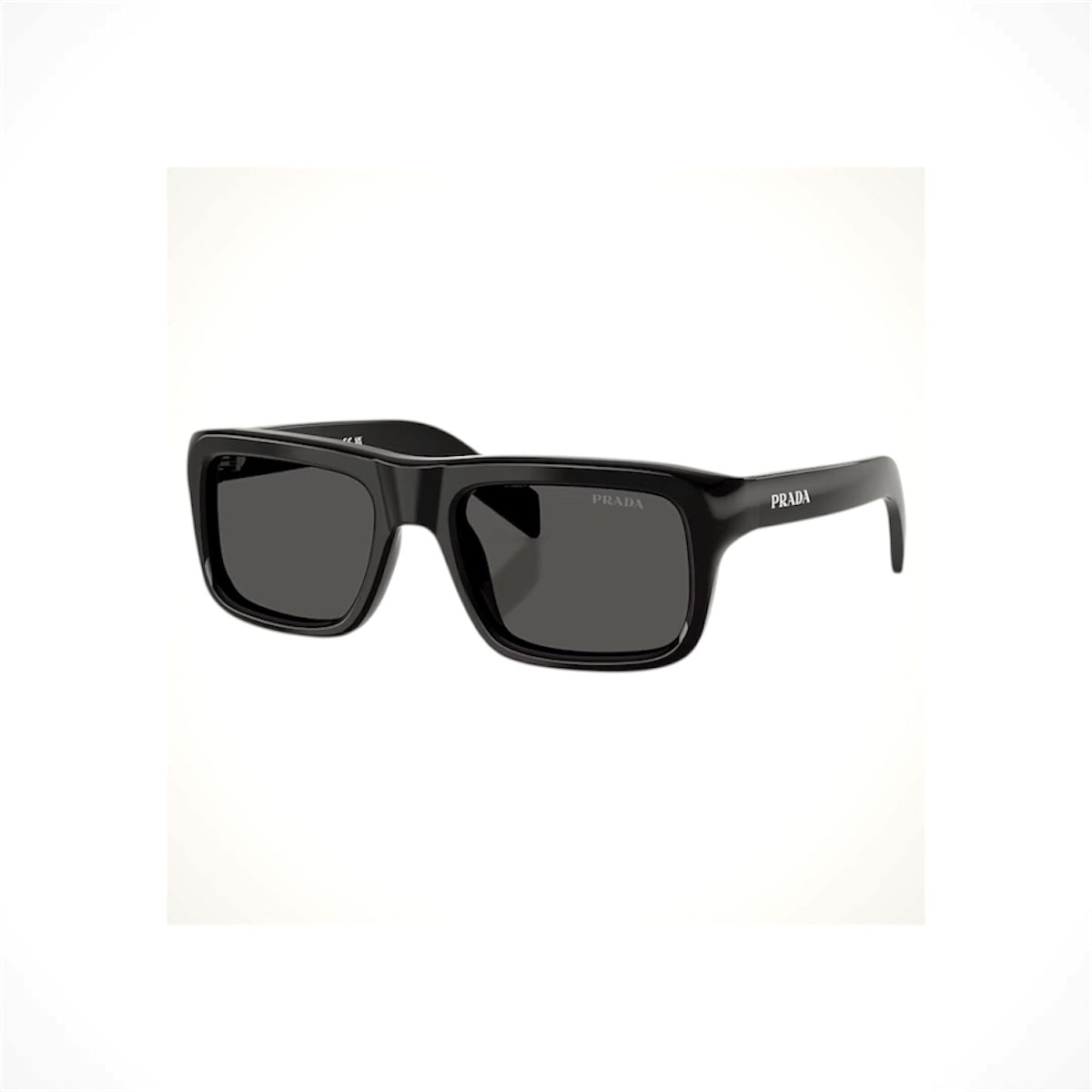 Shop PRADA PRD11S 16K08Z black rectangle square men’s sunglasses with dark gray lenses and Prada logo. Made In Italy, 100% Authentic. Ships Free.