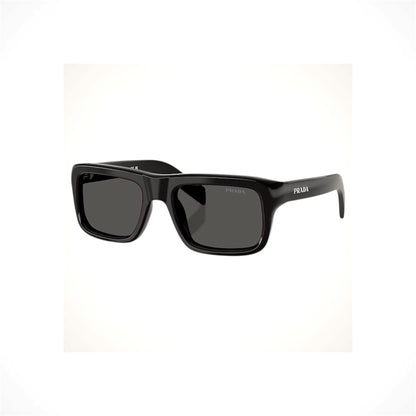 Shop PRADA PRD11S 16K08Z black rectangle square men’s sunglasses with dark gray lenses and Prada logo. Made In Italy, 100% Authentic. Ships Free.