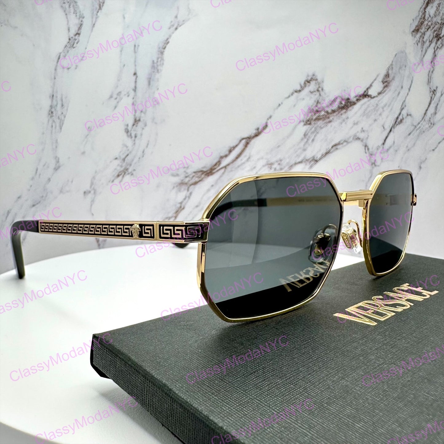 VE2297 100287 Versace gold metal sunglasses side view with case 1