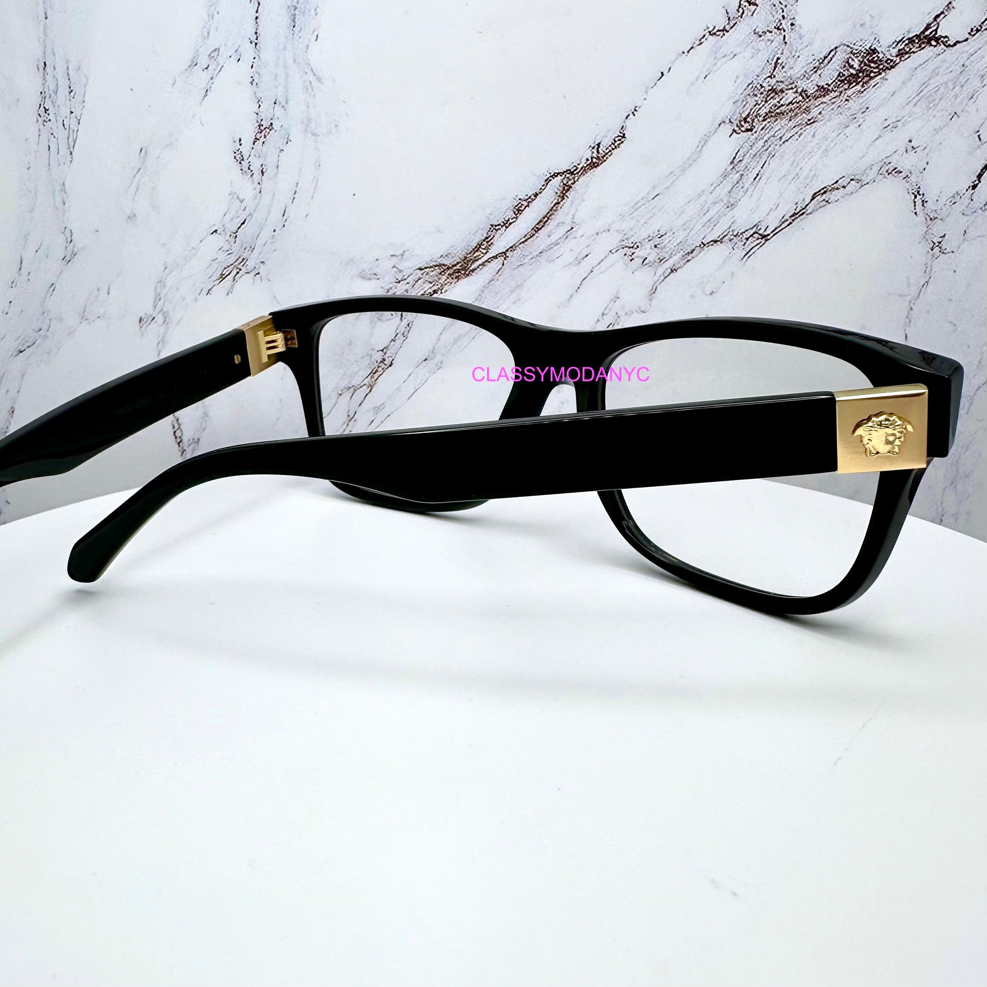 VE3380 GB1 Versace eyeglasses back view with gold medusa 