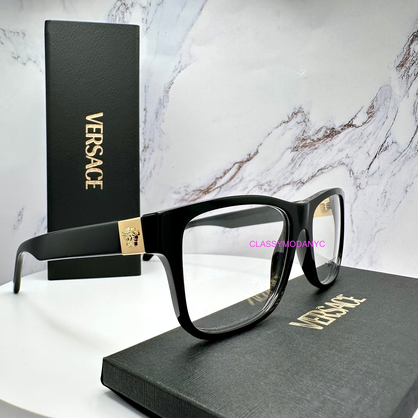 VE3380 GB1 Versace eyeglasses side view with case