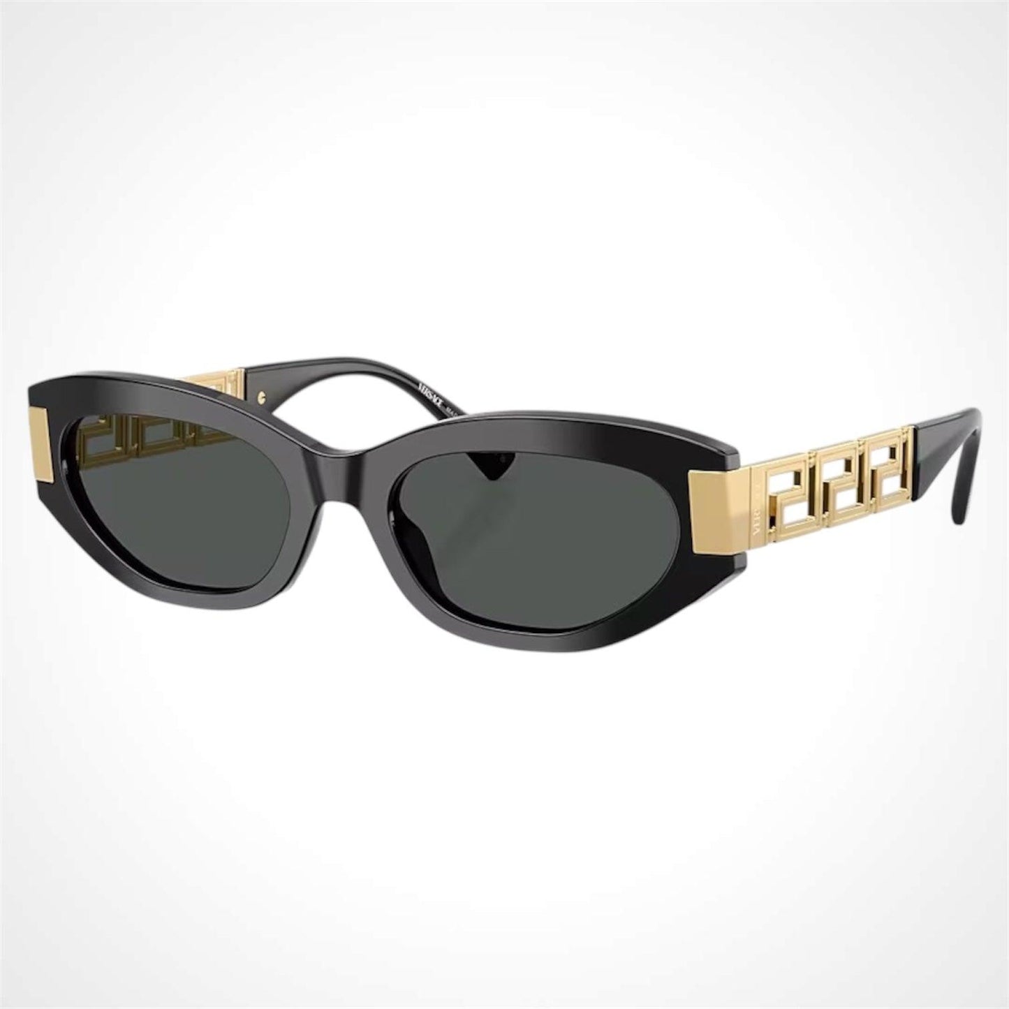 VERSACE 0VE4501 GB1/87 black oval metal acetate greca logo sunglasses angle view