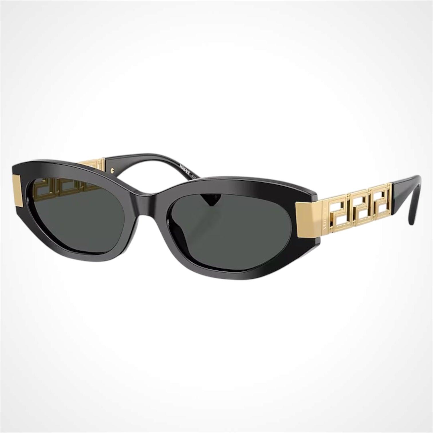 VERSACE 0VE4501 GB1/87 black oval metal acetate greca logo sunglasses angle view