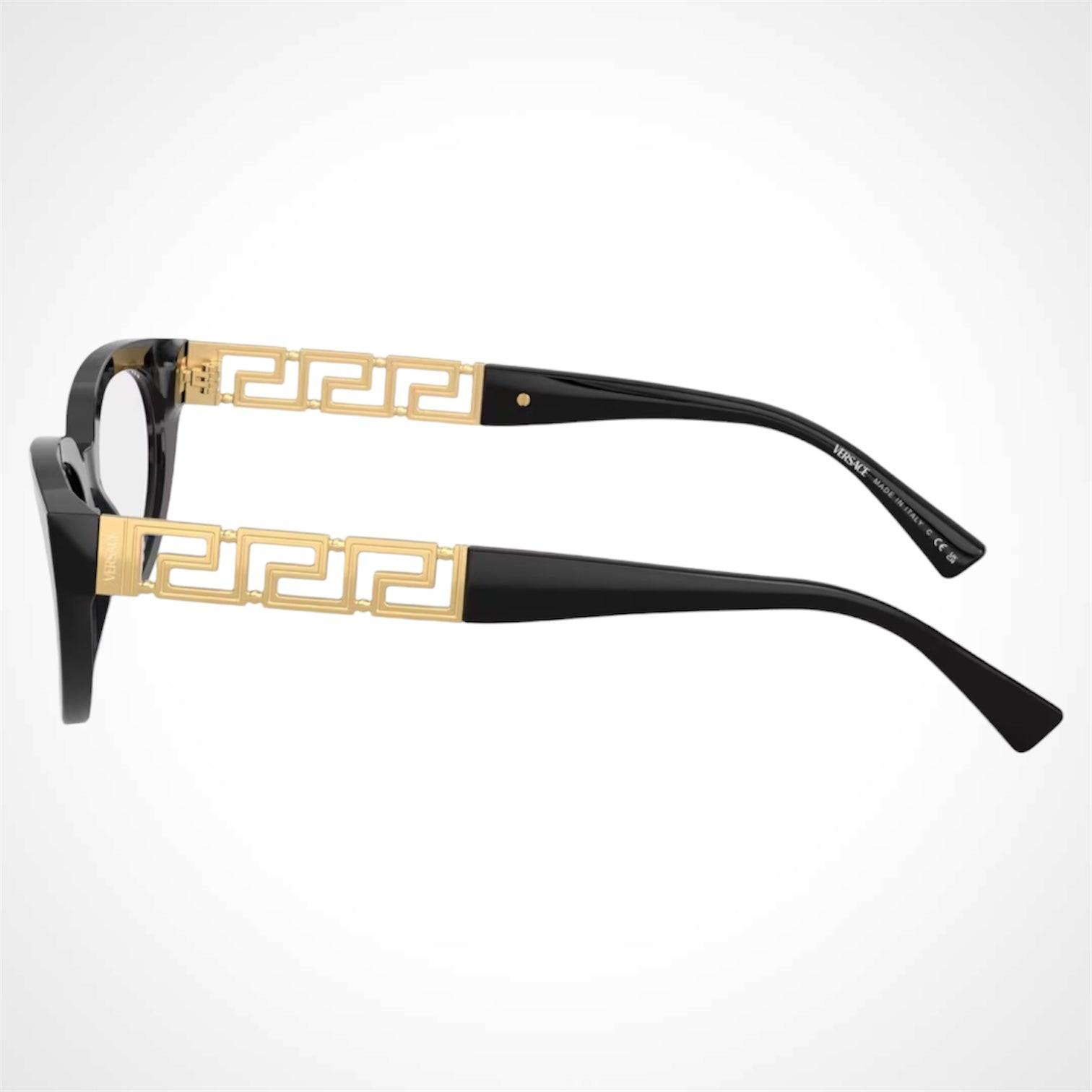 Versace VE3384 Gb1 black cat eye gold metal Greca logo eyeglasses side view