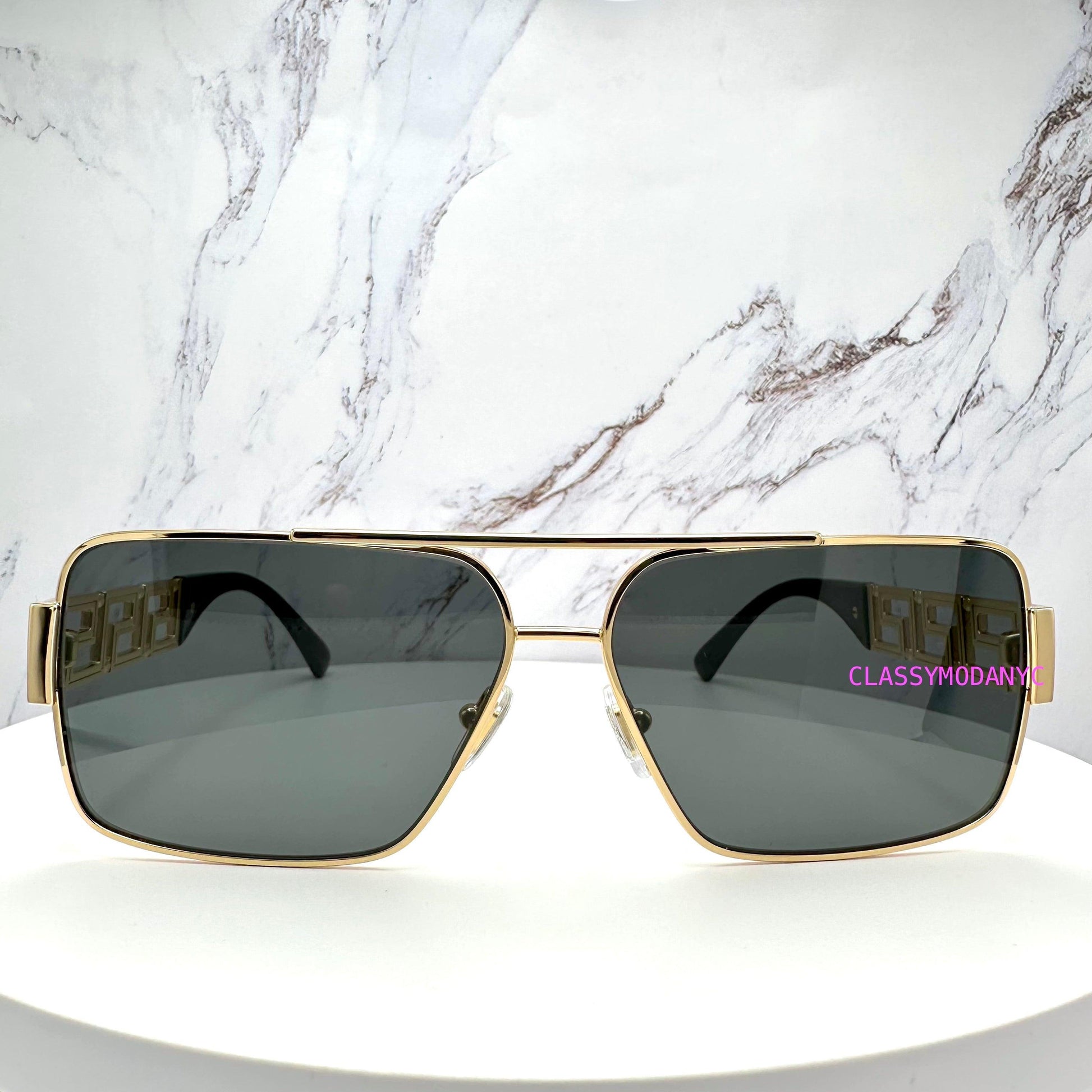 VE 2290 1002/87 Versace Gold Metal Sunglasses Grey Lens Front Frame 