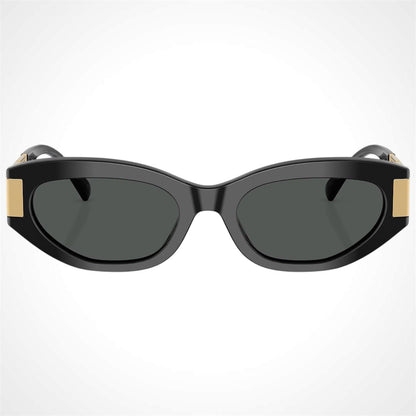 VERSACE 0VE4501 GB1/87 black oval metal acetate greca logo sunglasses front view