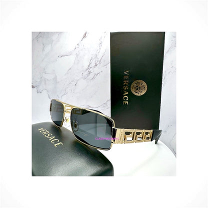 Versace VE2257 1002/87 gold rectangle square sunglasses with metal frame and Versace logo for men and women