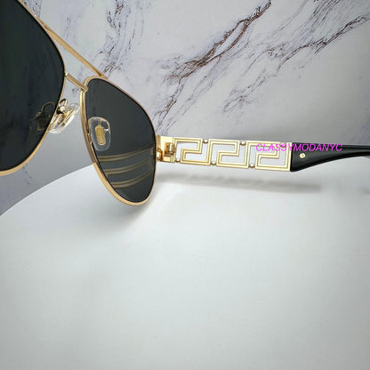 VERSACE 0VE2289 1002/87 gold aviator men's sunglasses with adjustable nose pads.