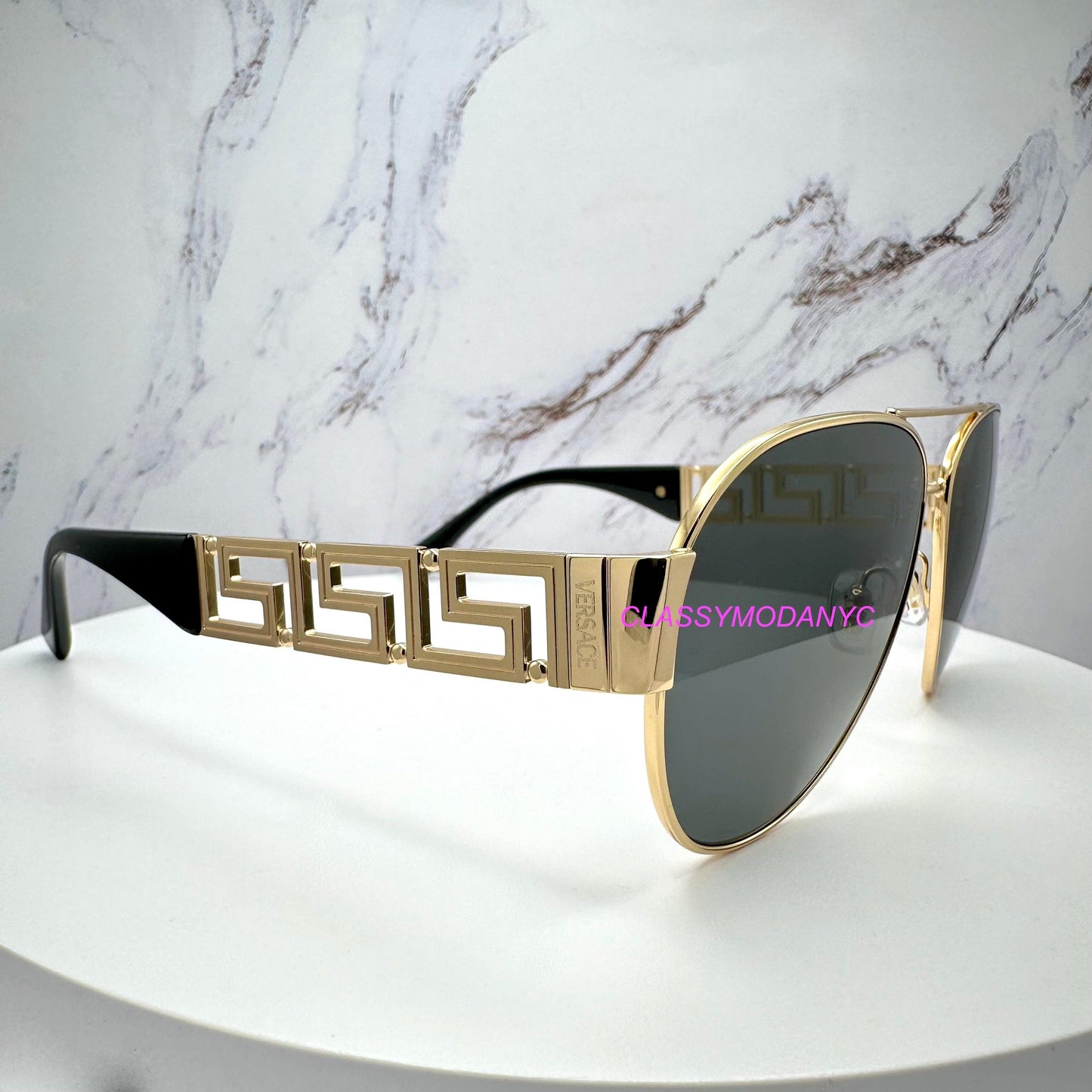 VERSACE 0VE2289 1002/87 gold greca logo with grey lens sunglasses