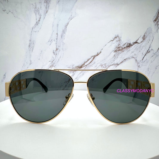 Versace sunglasses VE2290 1002/87 aviator gold metal mens sunglasses front view 