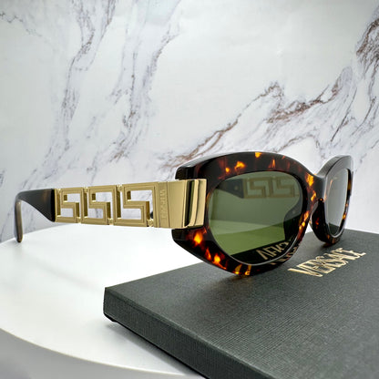 Versace Sunglasses VE4501 551471 for women in brown and gold with green lens 