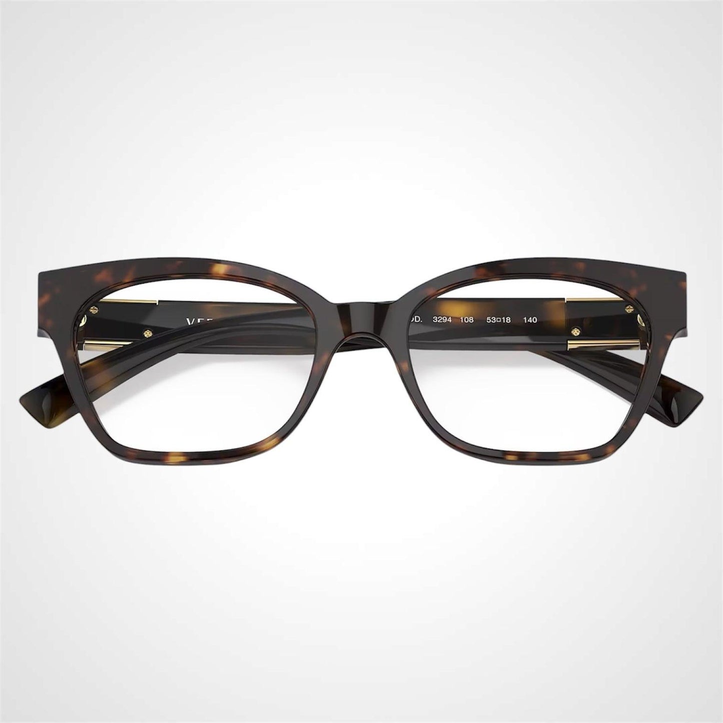 Versace VE3294 108 brown havana acetate square gold medusa eyeglasses front view
